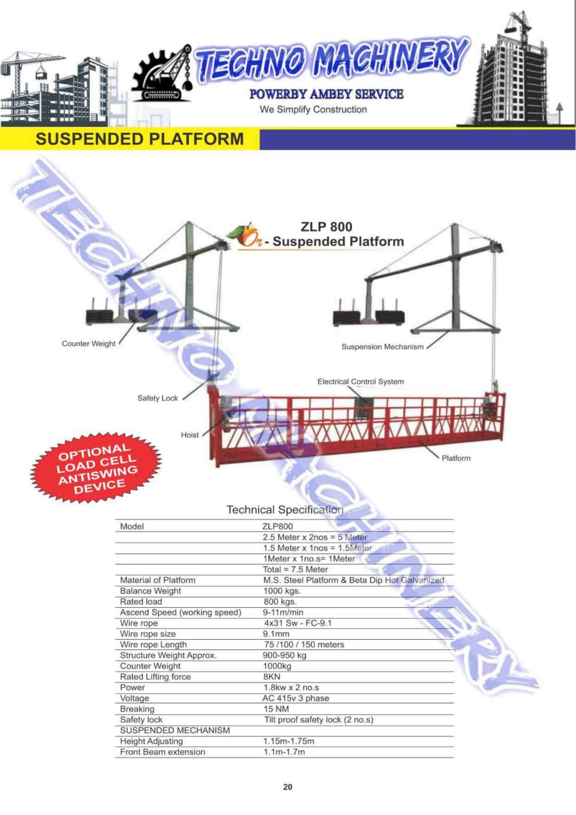 Suspended Platform ZLP-800